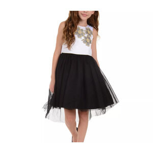 Belle Badgley Mischka Girls Tulle Applique Bodice Dress Size 7 High Low Black